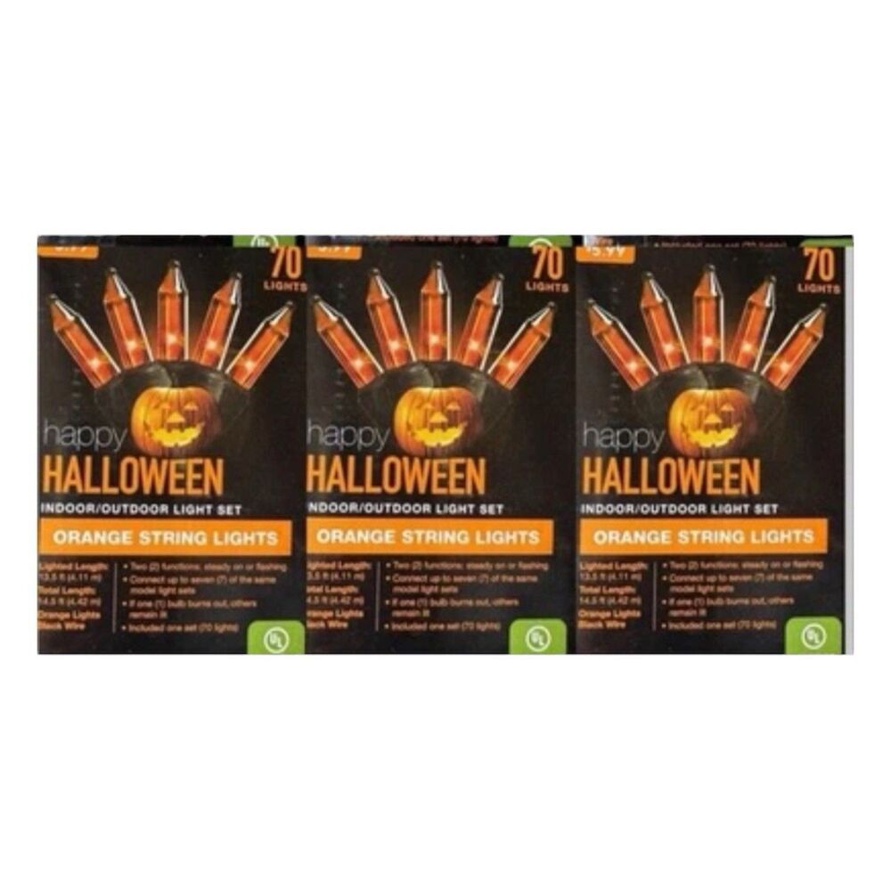 3x Halloween Inside and Outside Orange Lights 70ct, 14.5ft long Each